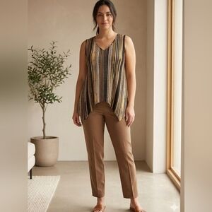 SJS Striped Sharkbite Hem Tunic Top V-Neck Sleeveless Large